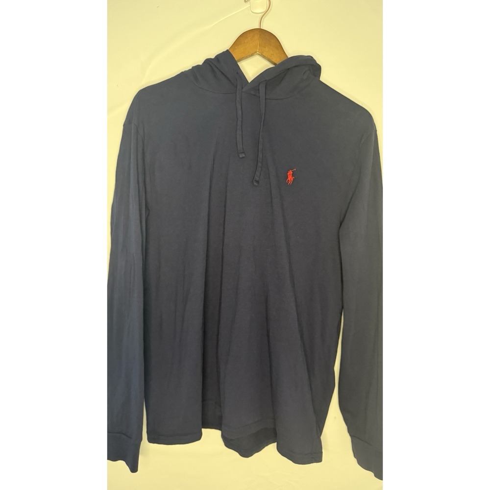 Men's Pullover Hoodie T-shirt Sz Large EUC Drawstring Closure Navy Blue